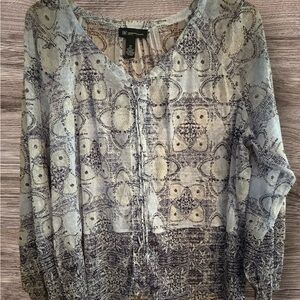 INC. International Concepts Plus Size Women's Patterned Blouse - Blue/Gray - 3X